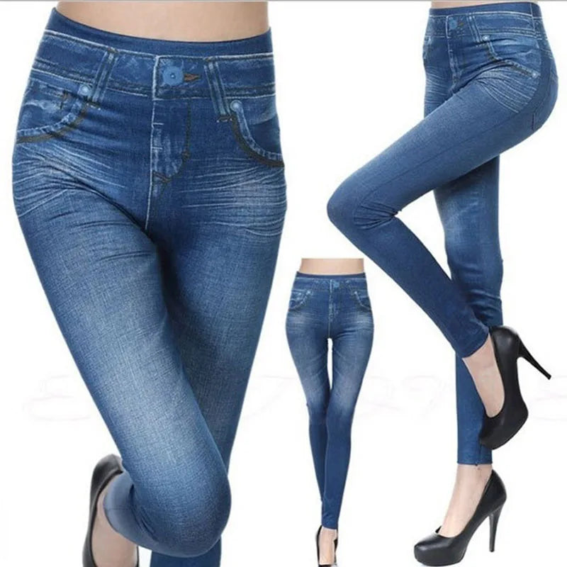 Denim-Print Leggings – High Waist, Super Stretch